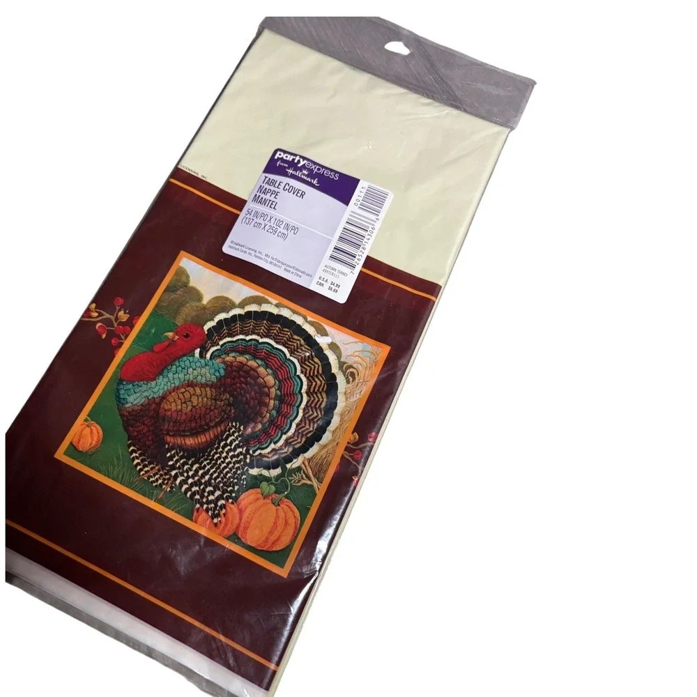 NEW Hallmark Party Express Autumn Turkey Table Cover 54x102 Thanksgiving Holiday